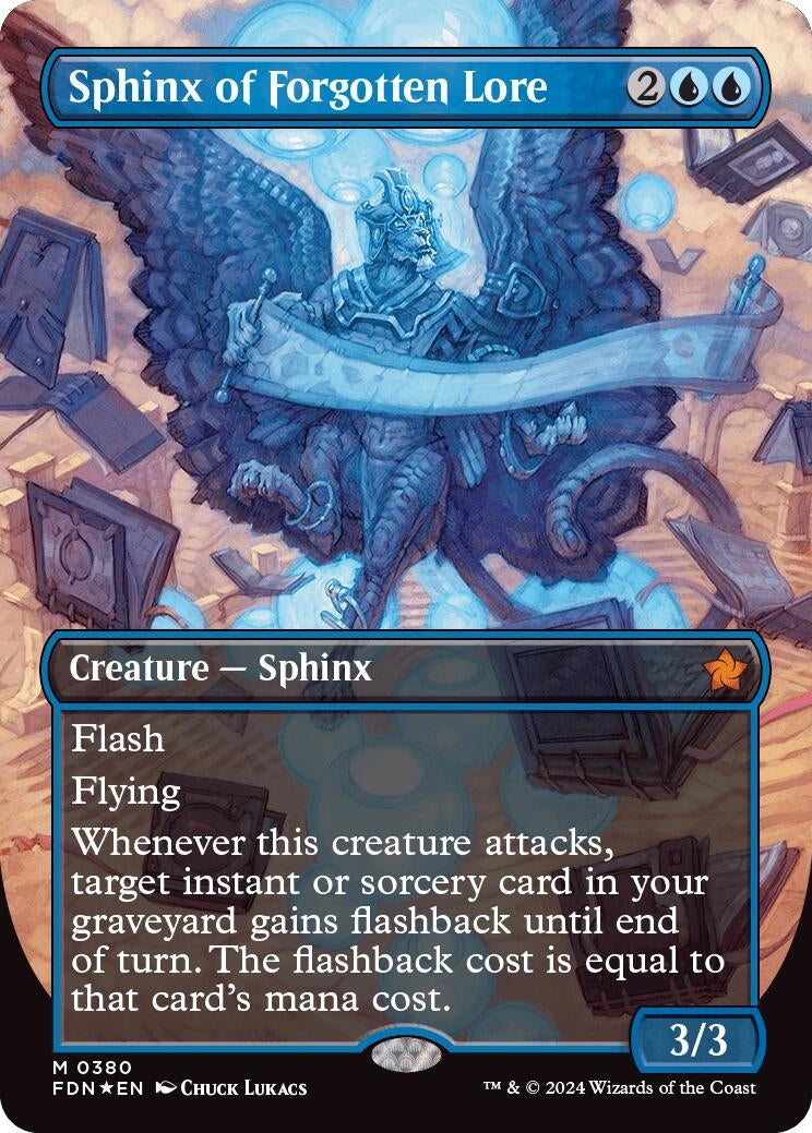 Image for Sphinx of Forgotten Lore (Borderless) (Mana Foil) (380) [Foundations] - Magic: The Gathering