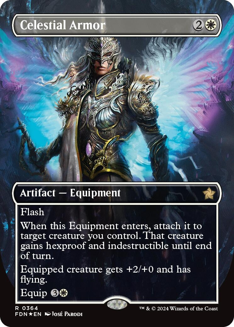 Image for Celestial Armor (Borderless) (Mana Foil) (364) [Foundations] - Magic: The Gathering