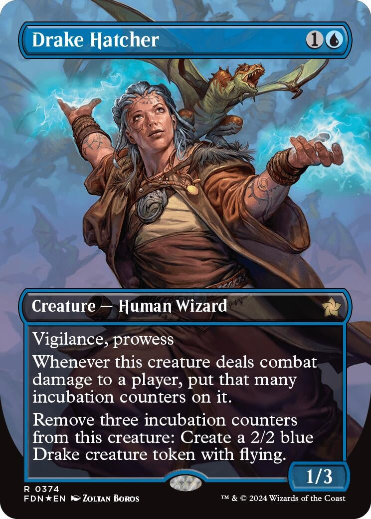 Image for Drake Hatcher (Borderless) (Mana Foil) (374) [Foundations] - Magic: The Gathering