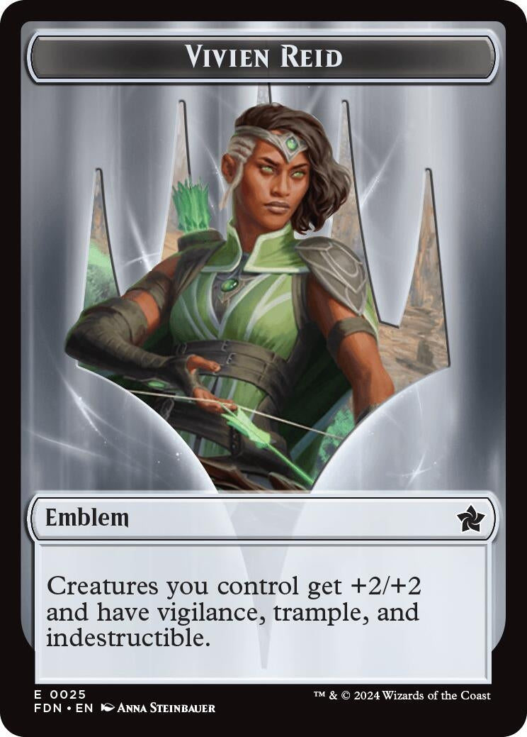 Image for Emblem - Vivien Reid // Elf Warrior Double-Sided Token (25 // 19) [Foundations] - Magic: The Gathering