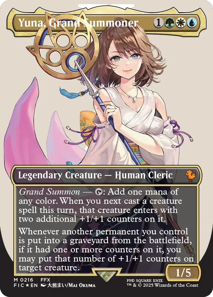 Yuna, Grand Summoner (Borderless) (Surge Foil) (216) [Commander: FINAL FANTASY]