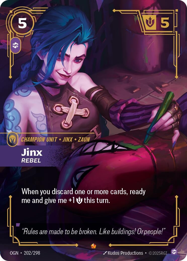 Image for Jinx - Rebel (202/298) [Origins] - Riftbound: League of Legends Trading Card Game