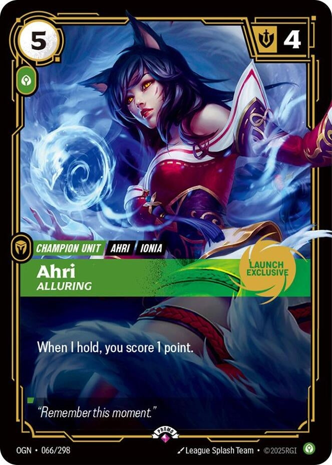 Image for Ahri - Alluring (Launch Exclusive) (066/298) [Riftbound Promotional Cards] - Riftbound: League of Legends Trading Card Game