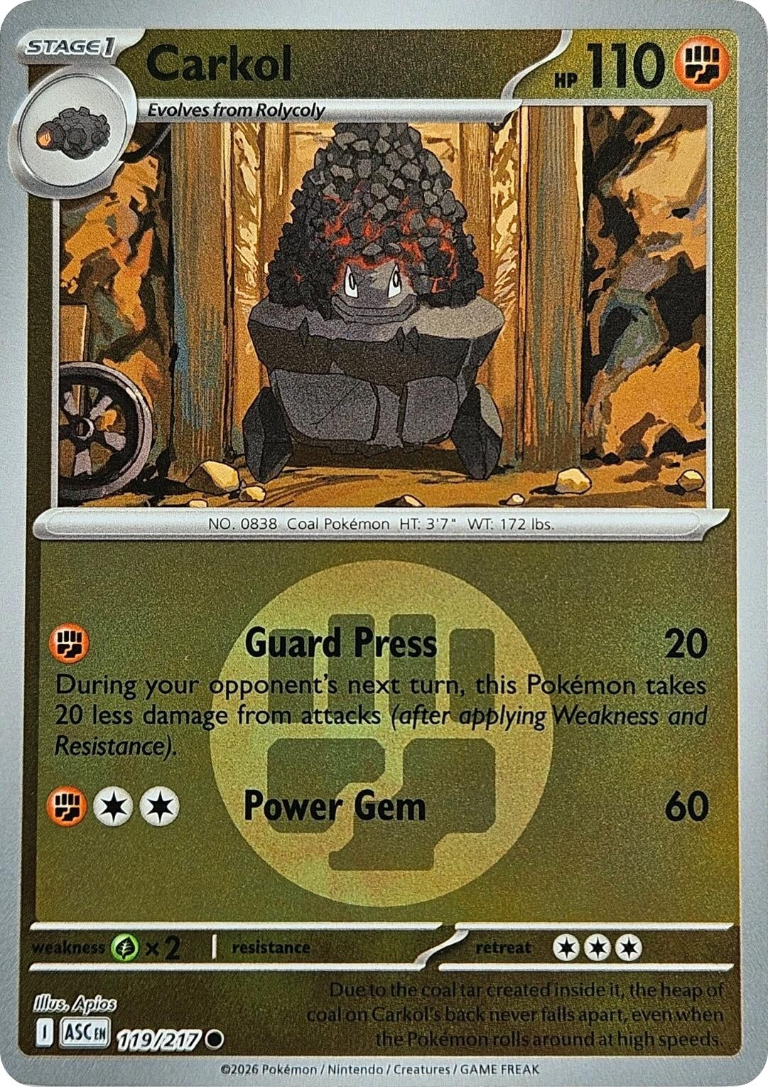 Image for Carkol (Energy Symbol Pattern) (119/217) [ME: Ascended Heroes] - Pokemon