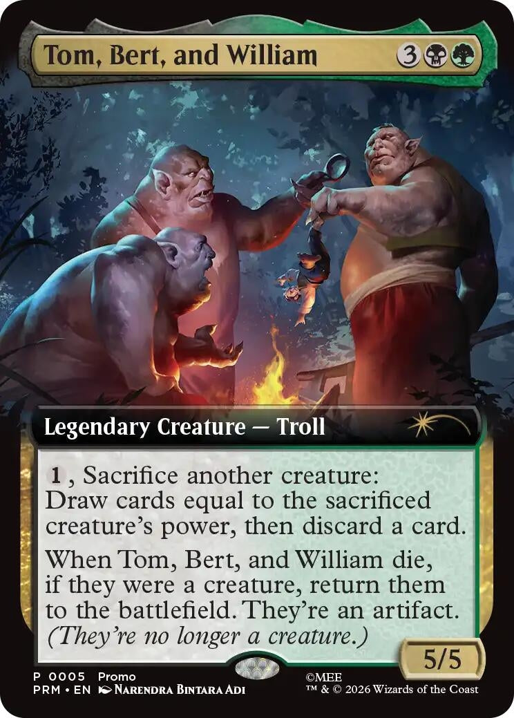 Image for Tom, Bert, and William (Extended Art) (5) [Promo Pack: The Hobbit] - Magic: The Gathering