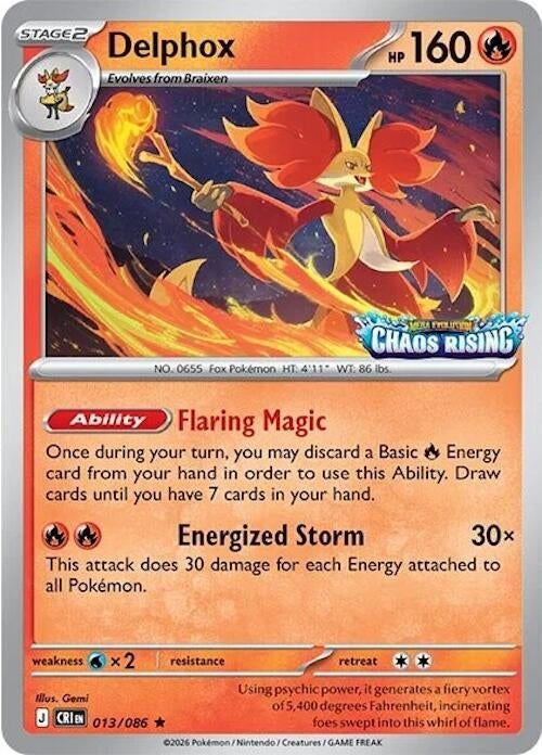 Image for Delphox - 013/086 (Chaos Rising Stamped) (013/086) [Miscellaneous Cards & Products] - Pokemon