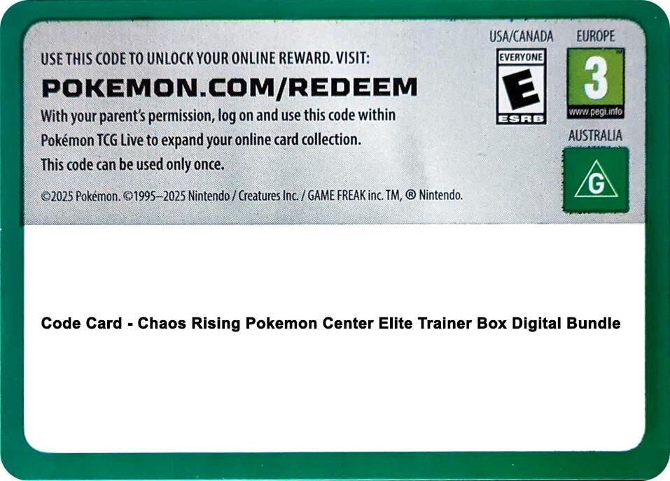 Image for Code Card - Chaos Rising Pokemon Center Elite Trainer Box Digital Bundle [ME04: Chaos Rising] - Pokemon
