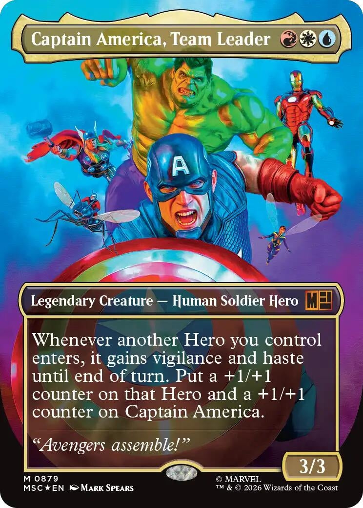 Image for Captain America, Team Leader (Borderless) (Surge Foil) (879) [Commander: Marvel Super Heroes] - Magic: The Gathering