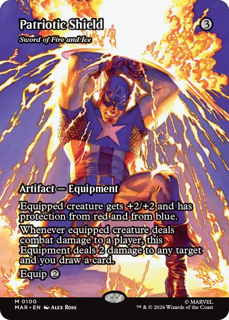Image for Patriotic Shield - Sword of Fire and Ice (Borderless) (100) [Marvel Universe Eternal-Legal] - Magic: The Gathering