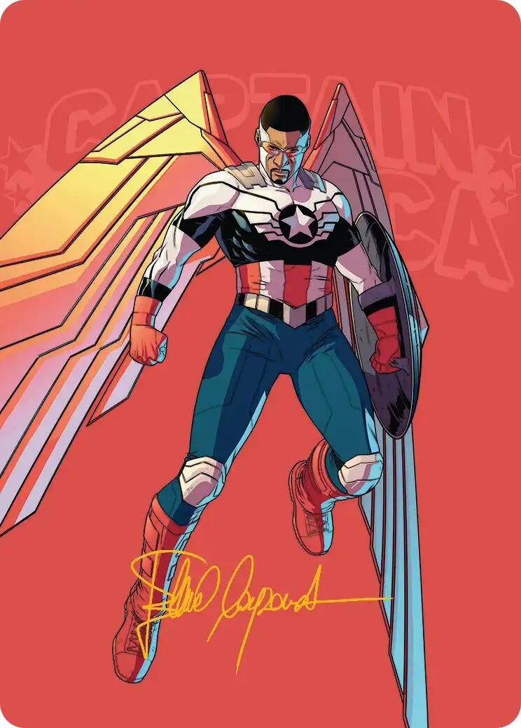 Image for Captain America, Wings of Freedom Art Card (22/45) (Gold-Stamped Signature) (22) [Art Series: Marvel Super Heroes] - Magic: The Gathering
