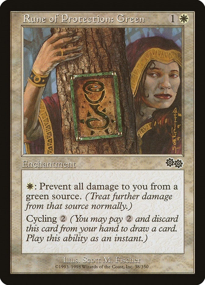 Image for Rune of Protection: Green (38) [Urza's Saga] - Magic: The Gathering