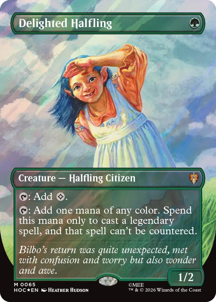 Image for Delighted Halfling (Borderless) (Surge Foil) (65) [The Hobbit: Eternal-Legal] (HOC) - Magic: The Gathering