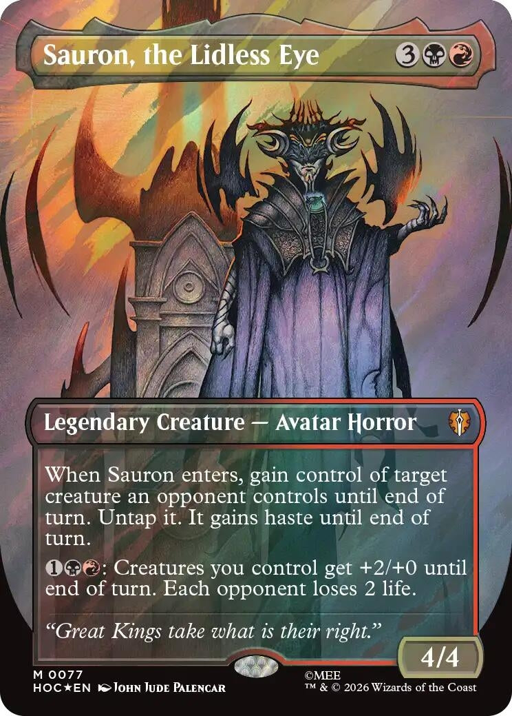 Image for Sauron, the Lidless Eye (Borderless) (Surge Foil) (77) [The Hobbit: Eternal-Legal] (HOC) - Magic: The Gathering